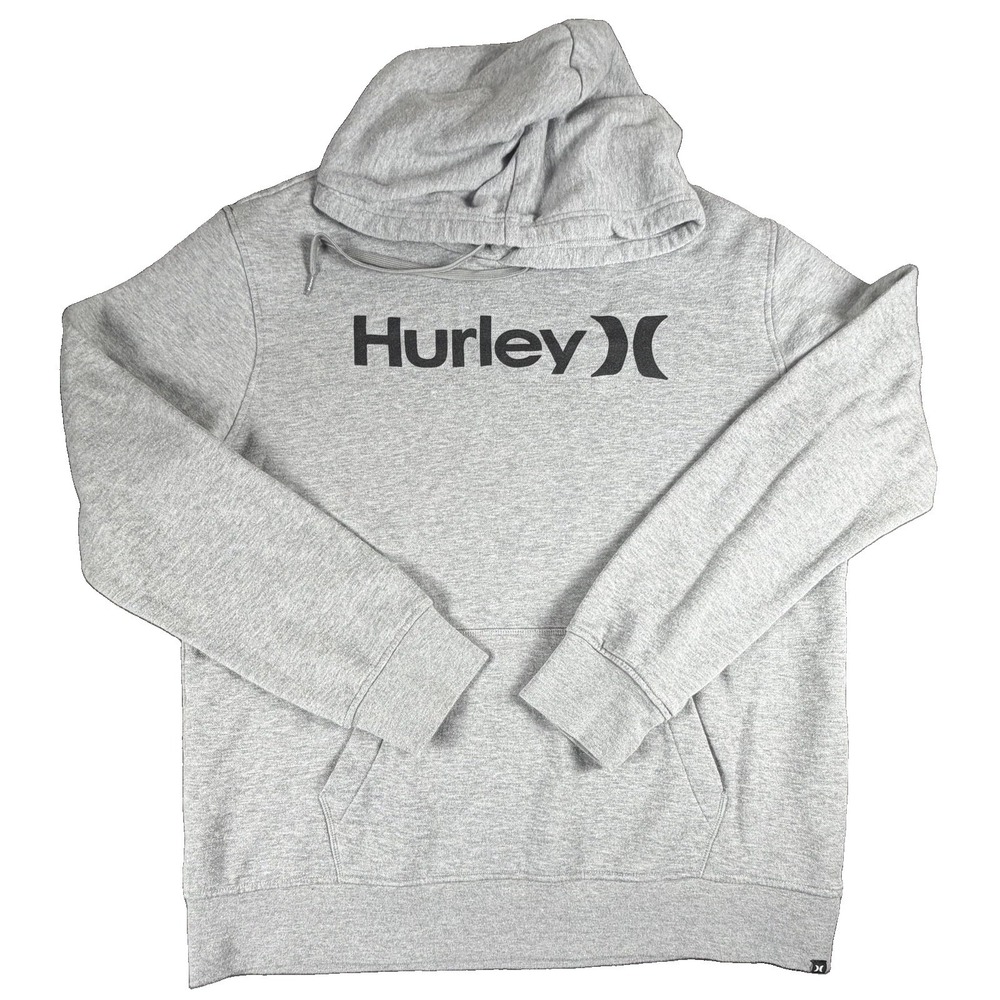 Hurley Hoodie Mens XL Gray Logo Fleece Kangaroo Pocket Pullover Sweatshirt